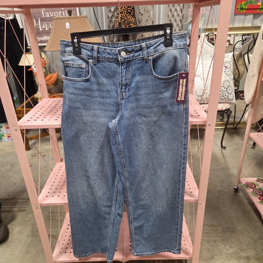 Weekend Academy Kids Baggy Straight Jeans Size 14 Medium Wash Blue Denim